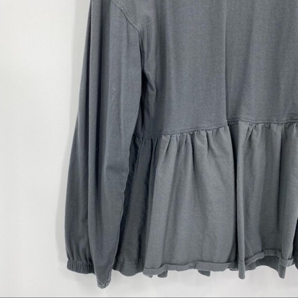 Zara Peplum Long Sleeve Elastic Cuff 100% Cotton Gray Size Small - Picture 2 of 5
